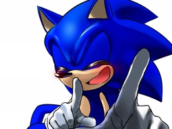 Size: 2048x1536 | Tagged: safe, artist:aohari251, sonic the hedgehog, blushing, eyes closed, simple background, smile, solo, white background