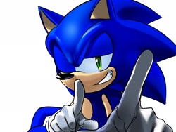 Size: 2048x1536 | Tagged: safe, artist:aohari251, sonic the hedgehog, grin, one eye closed, simple background, smile, solo, white background