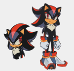 Size: 776x738 | Tagged: safe, artist:ogata_ebooks, shadow the hedgehog, 2025, clenched fists, frown, grey background, looking at viewer, looking offscreen, simple background, solo, standing