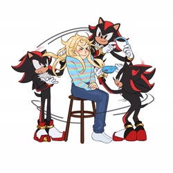 Size: 2048x2048 | Tagged: safe, artist:hanibananeez, maria robotnik, shadow the hedgehog, hairband, hairbrush