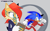 Size: 1709x1068 | Tagged: safe, artist:risziarts, sally acorn, sonic the hedgehog, chipmunk, hedgehog, alternate outfit, au:sonic world travel, blue power pattern, celebration, clipboard, clothes, cyan power pattern, date, duo, running, sally x sonic, shipping, straight, tracksuit