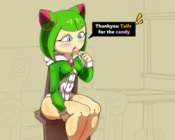 Size: 5000x4000 | Tagged: suggestive, artist:neyfufu, cosmo the seedrian, seedrian, candy, dialogue, sitting