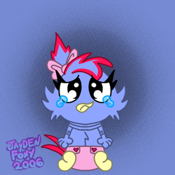 Size: 2048x2048 | Tagged: safe, artist:bluedeerfox14, adventures of sonic the hedgehog, baby, badnik, bow, chicken, diaper, frown, parent:scratch, ponytail, robot, sad, tears