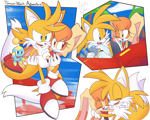 Size: 5000x4000 | Tagged: safe, artist:luckyclau, cheese (chao), cream the rabbit, miles "tails" prower, chao, fox, rabbit, aircraft, shipping, straight, taiream, trio, vehicle