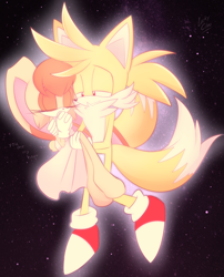 Size: 2736x3378 | Tagged: safe, artist:luckyclau, cream the rabbit, miles "tails" prower, super tails, fox, rabbit, duo, shipping, straight, super form, taiream
