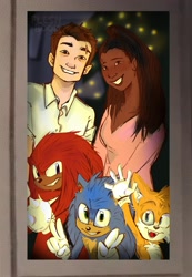 Size: 1544x2232 | Tagged: safe, artist:fleshbook, knuckles the echidna, maddie wachowski, miles "tails" prower, sonic the hedgehog, tom wachowski