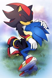 Size: 2425x3649 | Tagged: safe, artist:sumju, shadow the hedgehog, sonic the hedgehog, shadow x sonic, shipping