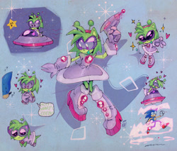 Size: 2000x1700 | Tagged: safe, artist:kryptiqkreachur, amy rose, sonic the hedgehog, 2025, alien, blue background, color swap, duo, green amy, heart, meme, simple background, speech bubble, star (sky), star (symbol)