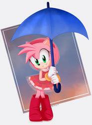 Size: 900x1219 | Tagged: dead source, safe, artist:montyth, amy rose, umbrella