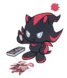 Size: 976x1140 | Tagged: safe, artist:amanotoo, shadow the hedgehog, chao, 2024, character chao, crayon, drawing, holding something, shadow chao, solo