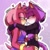 Size: 1024x1024 | Tagged: safe, artist:riinity, amy rose, blaze the cat, abstract background, alternate outfit, amy x blaze, blushing, duo, duo female, female, holding each other, lesbian, lidded eyes, looking at each other, nose boop, outline, shipping, smile, smiling at each other, white outline