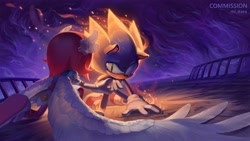 Size: 4096x2304 | Tagged: safe, artist:mi_itara, princess elise, sonic the hedgehog, super sonic, sonic the hedgehog (2006), duo, holding hands, kneeling, looking at each other, super form