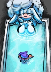 Size: 1037x1458 | Tagged: suggestive, artist:n_t_h1, lanolin the sheep, wisp, bathtub