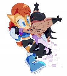 Size: 1820x2048 | Tagged: safe, artist:ls1389, nicole the hololynx, sally acorn, chipmunk, lynx, duo, hololynx, lesbian, nicole x sally, shipping