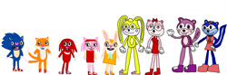 Size: 3000x1000 | Tagged: safe, amy rose, cream the rabbit, knuckles the echidna, miles "tails" prower, sonic the hedgehog, cuddles, giggles, happy tree friends, htf, mobianified, petunia, style emulation, style swap, toothy
