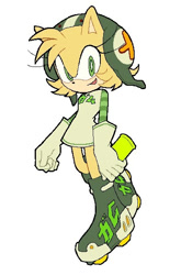 Size: 417x632 | Tagged: safe, artist:rodka_sth, amy rose, 2025, cosplay, crossover, gum (jet set radio), jet set radio, simple background, solo, spray can, white background