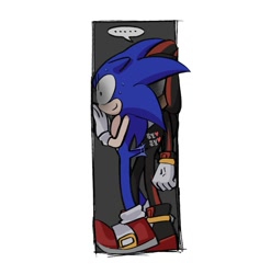 Size: 853x864 | Tagged: suggestive, artist:rodka_sth, shadow the hedgehog, sonic the hedgehog, ..., 2023, duo, gay, korean text, shadow x sonic, shipping, simple background, standing, sweat, wagging tail, white background