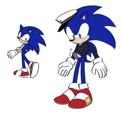 Size: 908x879 | Tagged: safe, artist:rodka_sth, sonic the hedgehog, the murder of sonic the hedgehog, 2023, clothes, frown, hat, simple background, solo, standing, white background