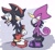 Size: 1446x1344 | Tagged: safe, artist:aleespace-art, espio the chameleon, shadow the hedgehog, 2025, flat colors, gay, looking at each other, shadpio, shipping, shuriken, standing