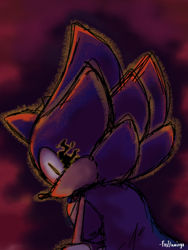 Size: 768x1024 | Tagged: safe, artist:foxflamingo, sonic the hedgehog, fanfic:the murder of me, 2021, abstract background, dark form, dark sonic, fanfiction art, looking at viewer, signature, solo