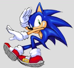 Size: 1318x1212 | Tagged: safe, artist:alicedacreator, sonic the hedgehog, 2025, grey background, salute, simple background, sketch, smile, smiling at viewer, solo