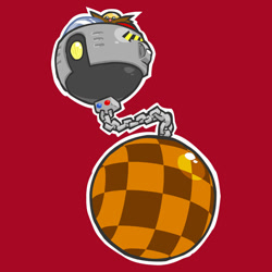 Size: 900x900 | Tagged: safe, artist:nan0jam, robotnik, human, sonic the hedgehog (1991), 2011, classic robotnik, eggmobile, outline, red background, simple background, solo, wrecking ball
