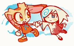 Size: 1445x907 | Tagged: safe, artist:maightymai, cream the rabbit, sage, sonic frontiers, 2025, creamabetes, cute, duo, holding hands, sagebetes, smile