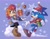 Size: 2760x2163 | Tagged: safe, artist:angiethecat, sally acorn, sonic the hedgehog, chipmunk, hedgehog, christmas, clothes, exclamation mark, female, holiday, male, present, sally x sonic, shipping, snow, snowflake, straight, winter outfit