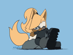 Size: 2048x1536 | Tagged: safe, artist:c0ngatime, whisper the wolf, 2025, flat colors, looking at viewer, one eye closed, signature, simple background, sitting, solo, squinting, white background