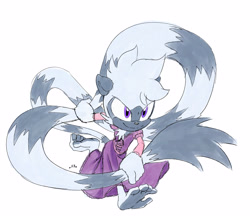 Size: 2048x1804 | Tagged: safe, artist:buddyhyped, tangle the lemur, 2025, barefoot, crossover, disney, dress, long tail, looking ahead, looking offscreen, rapunzel, running, signature, smile, solo, tangled (movie)