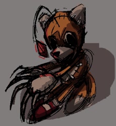 Size: 1080x1172 | Tagged: safe, artist:williamsbuttas, tails doll, 2025, alternate universe, au:outcome memories, claws, grey background, looking offscreen, shadow (lighting), simple background, sketch, solo