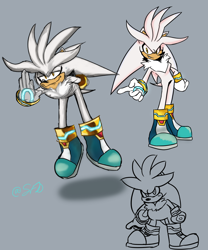 Size: 1000x1200 | Tagged: safe, artist:ismokefundip, silver the hedgehog, 2025, grey background, signature, simple background, solo, standing