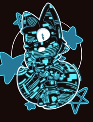 Size: 780x1019 | Tagged: safe, artist:emerald--antssss, miles "tails" prower, sonic frontiers, alternate universe, au:tails frontiers, black background, cyber form, cyber tails, outline, signature, simple background, solo, sonic frontiers: final horizon, star (symbol)