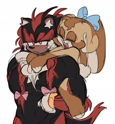 Size: 1910x2048 | Tagged: safe, artist:chunkycrocs, artist:t0yhaunt, cream the rabbit, shadow the hedgehog, 2024, bow, creamabetes, cute, duo, ear fluff, eyes closed, hair, lidded eyes, mouth open, open smile, riding on back, simple background, sketch, smile, standing, white background
