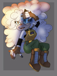 Size: 1200x1600 | Tagged: safe, artist:ahratty, lanolin the sheep, 2025, female, looking offscreen, mouth open, sitting, solo