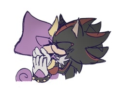 Size: 681x505 | Tagged: safe, artist:aleespace-art, espio the chameleon, shadow the hedgehog, 2025, duo, eyes closed, flat colors, gay, holding each other, kiss, shadpio, shipping, simple background, white background