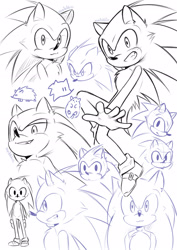 Size: 2048x2896 | Tagged: safe, artist:usatokkiss, sonic the hedgehog, 2025, :3, alternate version, animalified, cute, line art, literal animal, monochrome, simple background, smile, solo, sonabetes, white background
