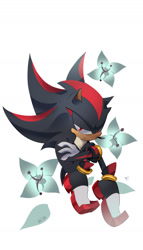 Size: 999x1747 | Tagged: safe, artist:ikyiri, shadow the hedgehog, 2025, arms folded, flower, frown, lidded eyes, looking at viewer, simple background, sitting, solo, white background