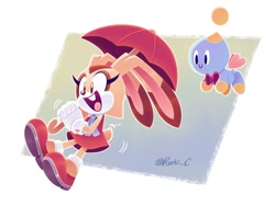 Size: 1478x1113 | Tagged: safe, artist:rechi_c, cheese (chao), cream the rabbit, umbrella