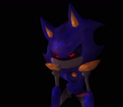 Size: 1723x1494 | Tagged: safe, artist:knuckie-head, metal sonic, black background, black sclera, glowing eyes, lineless, looking offscreen, robot, signature, simple background, solo