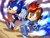 Size: 800x600 | Tagged: safe, artist:rcase, sally acorn, sonic the hedgehog, chipmunk, hedgehog, sonic forces, 2017, running, sally x sonic, sally's ringblader outfit, shipping, straight