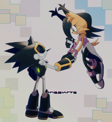 Size: 1816x1974 | Tagged: safe, artist:risziarts, nicole the hololynx, shard the metal, lynx, 2025, duo, holding hands, hololynx, robot, shardicole, shipping, straight