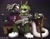 Size: 2048x1596 | Tagged: safe, artist:yesioarts, clutch the opossum, dr. starline, black sclera, clutch x starline, duo, gay, gradient background, holding each other, shipping, signature, sitting, sitting on knee, sitting on them, smile, tongue out