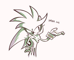 Size: 1434x1153 | Tagged: safe, artist:sanye000-going-doodoo, silver the hedgehog, 2025, cute, eyelashes, hand on hip, looking offscreen, monochrome, silvabetes, simple background, solo, standing, text, white background