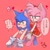 Size: 1280x1280 | Tagged: suggestive, artist:slow_footed8, amy rose, sonic the hedgehog, 2025, amy x sonic, duo, japanese text, looking at them, pink background, shipping, simple background, standing, straight