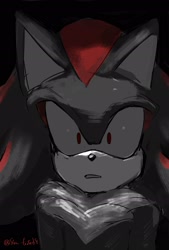 Size: 1378x2039 | Tagged: safe, artist:slow_footed8, shadow the hedgehog, 2025, black background, looking at viewer, simple background, solo