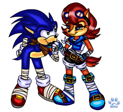 Size: 531x480 | Tagged: safe, artist:jayfoxfire, sally acorn, sonic the hedgehog, chipmunk, hedgehog, 2014, duo, holding hands, kiss on hand, sally x sonic, shipping, sonic boom (tv), straight