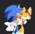 Size: 600x588 | Tagged: safe, artist:_nav_o, artist:navarritoart, miles "tails" prower, sonic the hedgehog, 2024, age difference, black background, carrying them, gay, shipping, signature, simple background, smile, sonic boom (tv), sonic x tails, standing