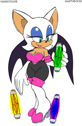 Size: 846x1308 | Tagged: safe, artist:habbodude, rouge the bat, bat, 2013, chaos drive, cleavage, flat colors, holding something, lidded eyes, looking at something, simple background, smile, solo, standing, white background
