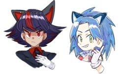 Size: 1080x652 | Tagged: safe, artist:slow_footed8, shadow the hedgehog, sonic the hedgehog, human, 2025, duo, humanized, looking at viewer, simple background, smile, speech bubble